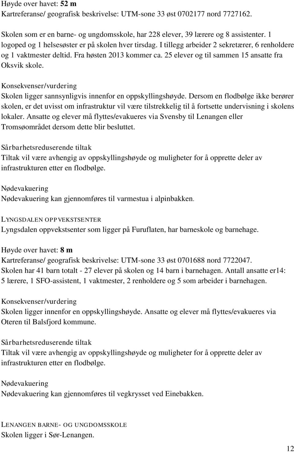 25 elever og til sammen 15 ansatte fra Oksvik skole. Konsekvenser/vurdering Skolen ligger sannsynligvis innenfor en oppskyllingshøyde.