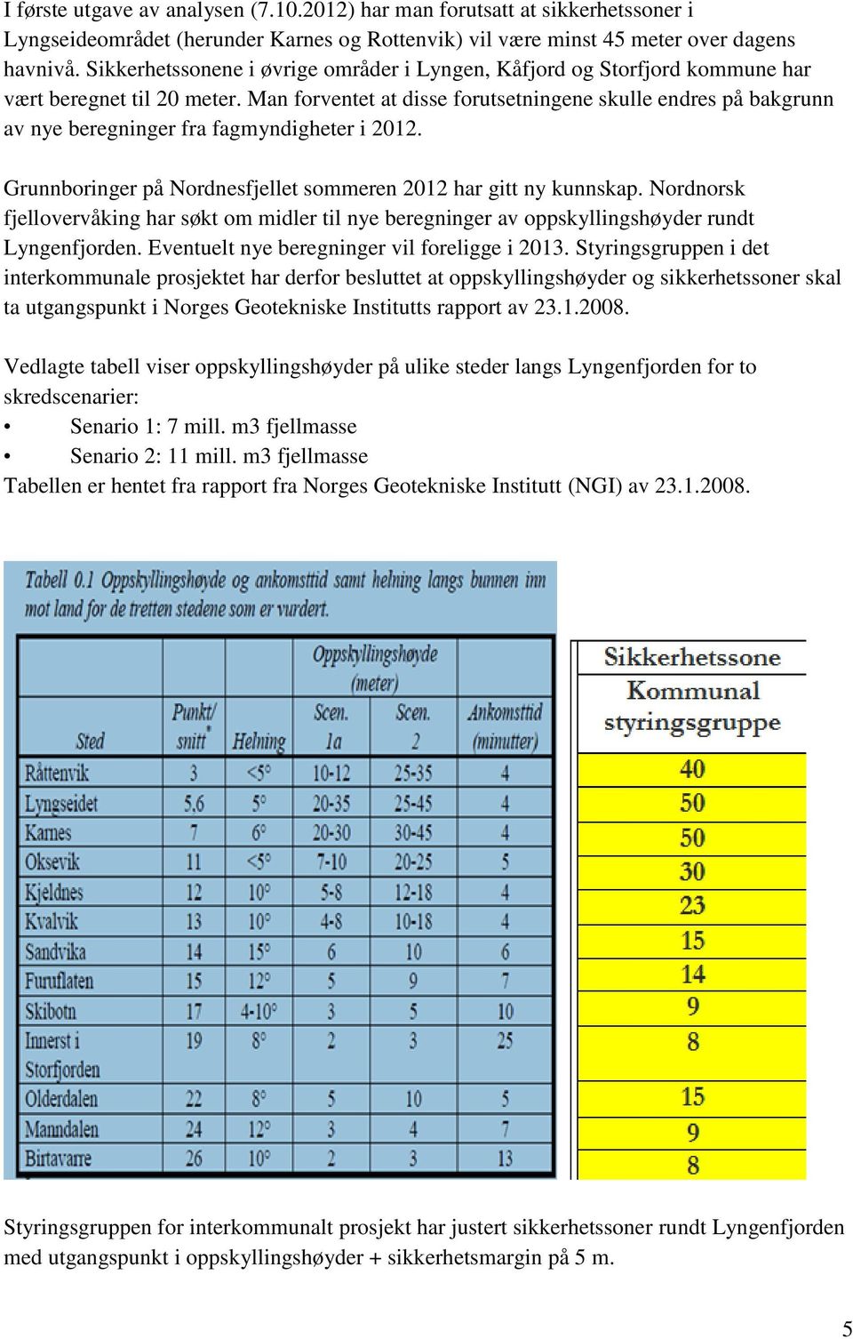 Man forventet at disse forutsetningene skulle endres på bakgrunn av nye beregninger fra fagmyndigheter i 2012. Grunnboringer på Nordnesfjellet sommeren 2012 har gitt ny kunnskap.