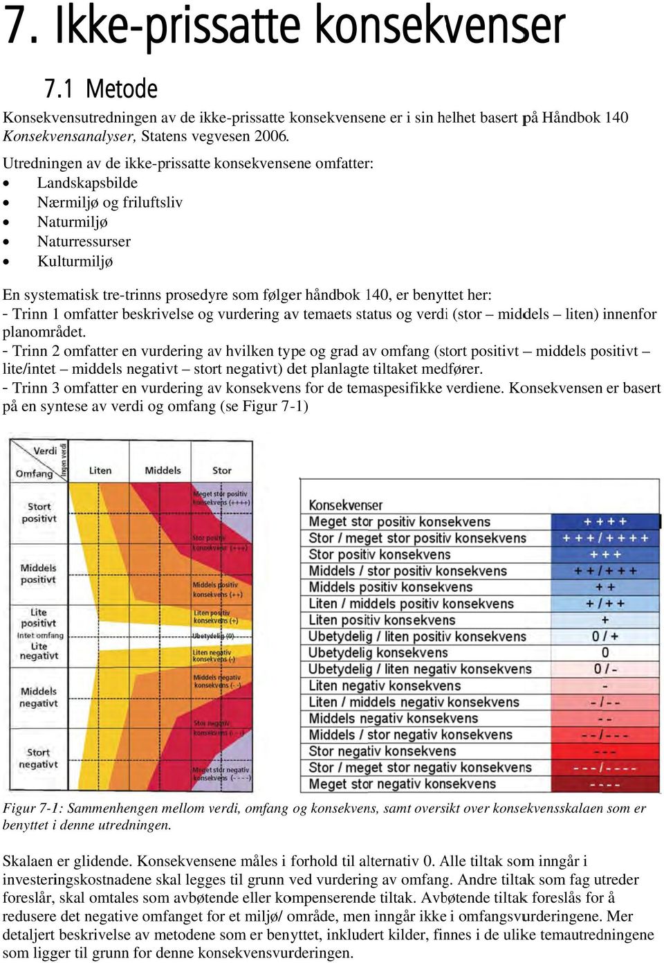 benyttet her: - Trinn 1 omfatter beskrivelse og vurdering av temaets status og verdii (stor middels liten) innenfor planområdet.