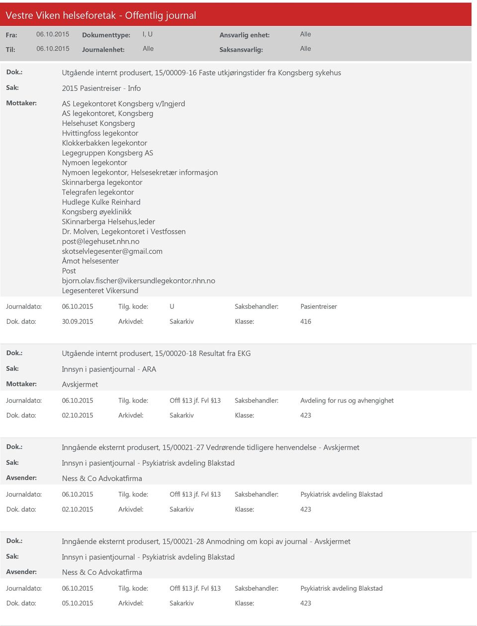 Reinhard Kongsberg øyeklinikk SKinnarberga Helsehus,leder Dr. Molven, Legekontoret i Vestfossen post@legehuset.nhn.no skotselvlegesenter@gmail.com Åmot helsesenter Post bjorn.olav.