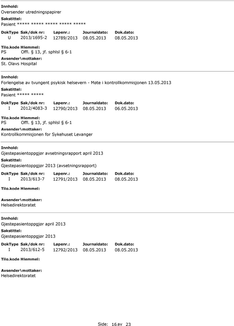 2013 Pasient ***** ***** 2012/4083-3 12790/2013 Kontrollkommisjonen for Sykehuset Levanger Gjestepasientoppgjør