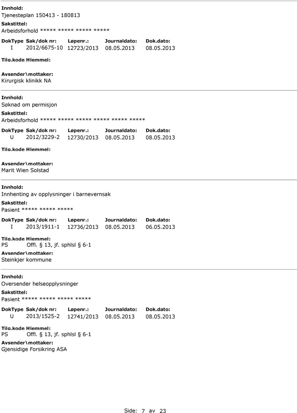 12730/2013 Marit Wien Solstad nnhenting av opplysninger i barnevernsak 2013/1911-1 12736/2013