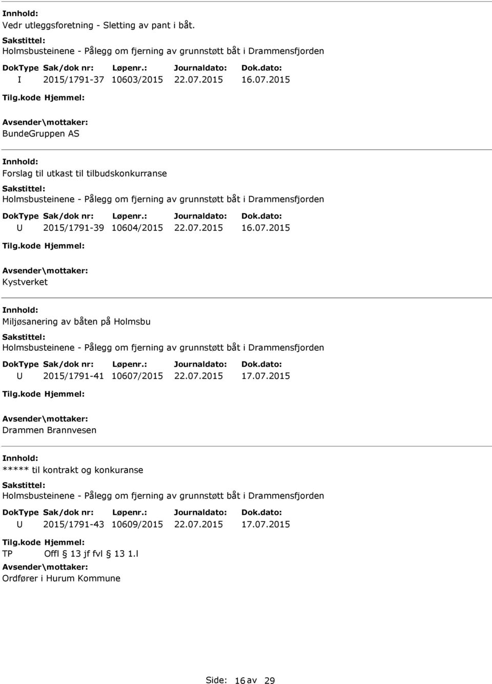 2015 Kystverket Miljøsanering av båten på Holmsbu 2015/1791-41 10607/