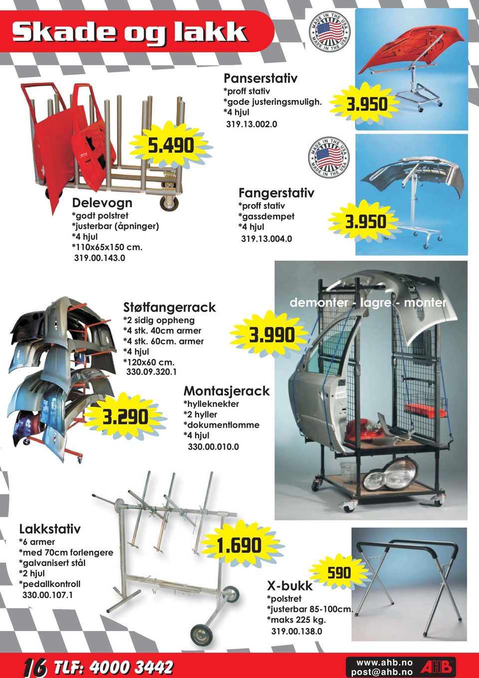 950 Støtfangerrack *2 sidig oppheng *4 stk. 40cm armer *4 stk. 60cm. armer *4 hjul *120x60 cm. 330.09.320.1 3.