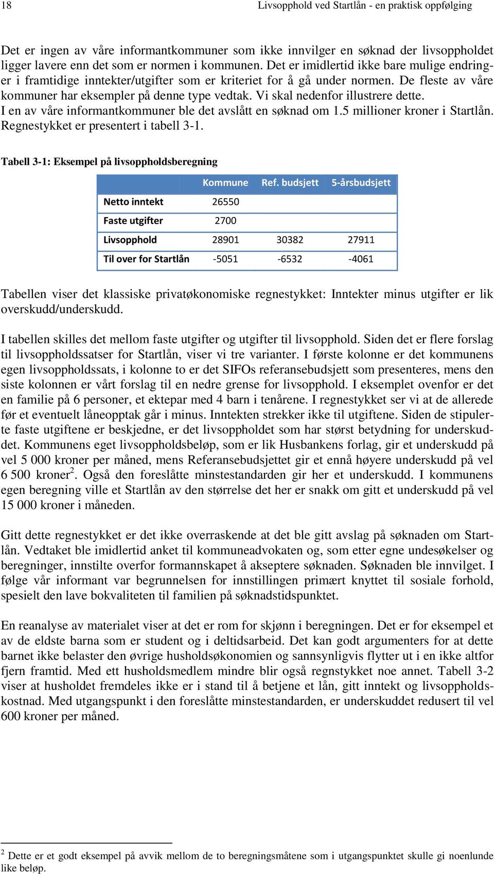 Vi skal nedenfor illustrere dette. I en av våre informantkommuner ble det avslått en søknad om 1.5 millioner kroner i Startlån. Regnestykket er presentert i tabell 3-1.