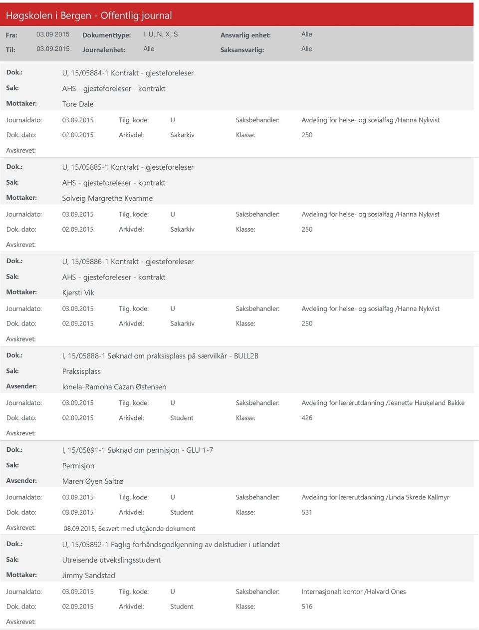 /Jeanette Haukeland Bakke I, 15/05891-1 Søknad om permisjon - GL 1-7 Permisjon Maren Øyen Saltrø Avdeling for lærerutdanning /Linda Skrede Kallmyr Dok.