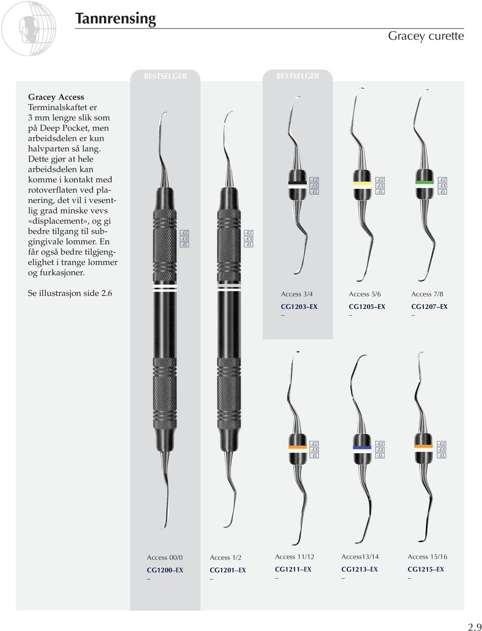 til subgingivale lommer. En får også bedre tilgjengelighet i trange lommer og furkasjoner. EZ EX EL EZ EX EL EZ EX EL EZ EX EL EZ EX EL Se illustrasjon side 2.