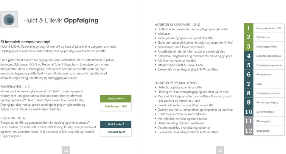 For å gjøre valget enklere for deg og redusere kostnadene, har vi satt sammen to pakkeløsninger: Sykefravær 1-2-3 og Personal Total.