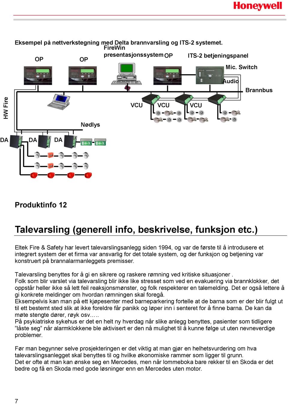 ) Eltek Fire & Safety har levert talevarslingsanlegg siden 1994, og var de første til å introdusere et integrert system der et firma var ansvarlig for det totale system, og der funksjon og betjening