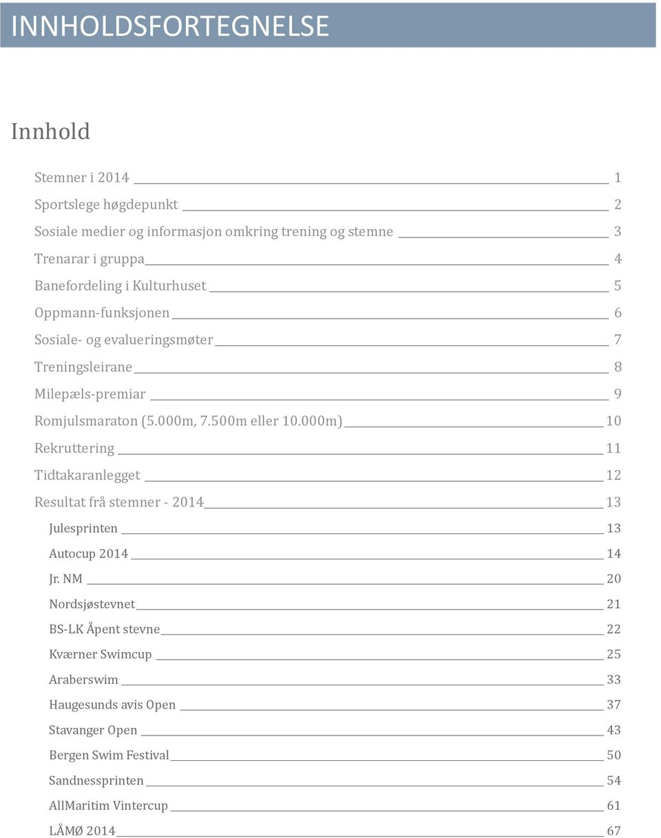 500m eller 10.000m) 10 Rekruttering 11 Tidtakaranlegget 12 Resultat fra stemner - 2014 13 Julesprinten 13 Autocup 2014 14 Jr.