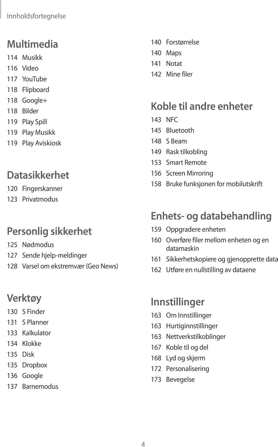 Beam 149 Rask tilkobling 153 Smart Remote 156 Screen Mirroring 158 Bruke funksjonen for mobilutskrift Enhets- og databehandling 159 Oppgradere enheten 160 Overføre filer mellom enheten og en