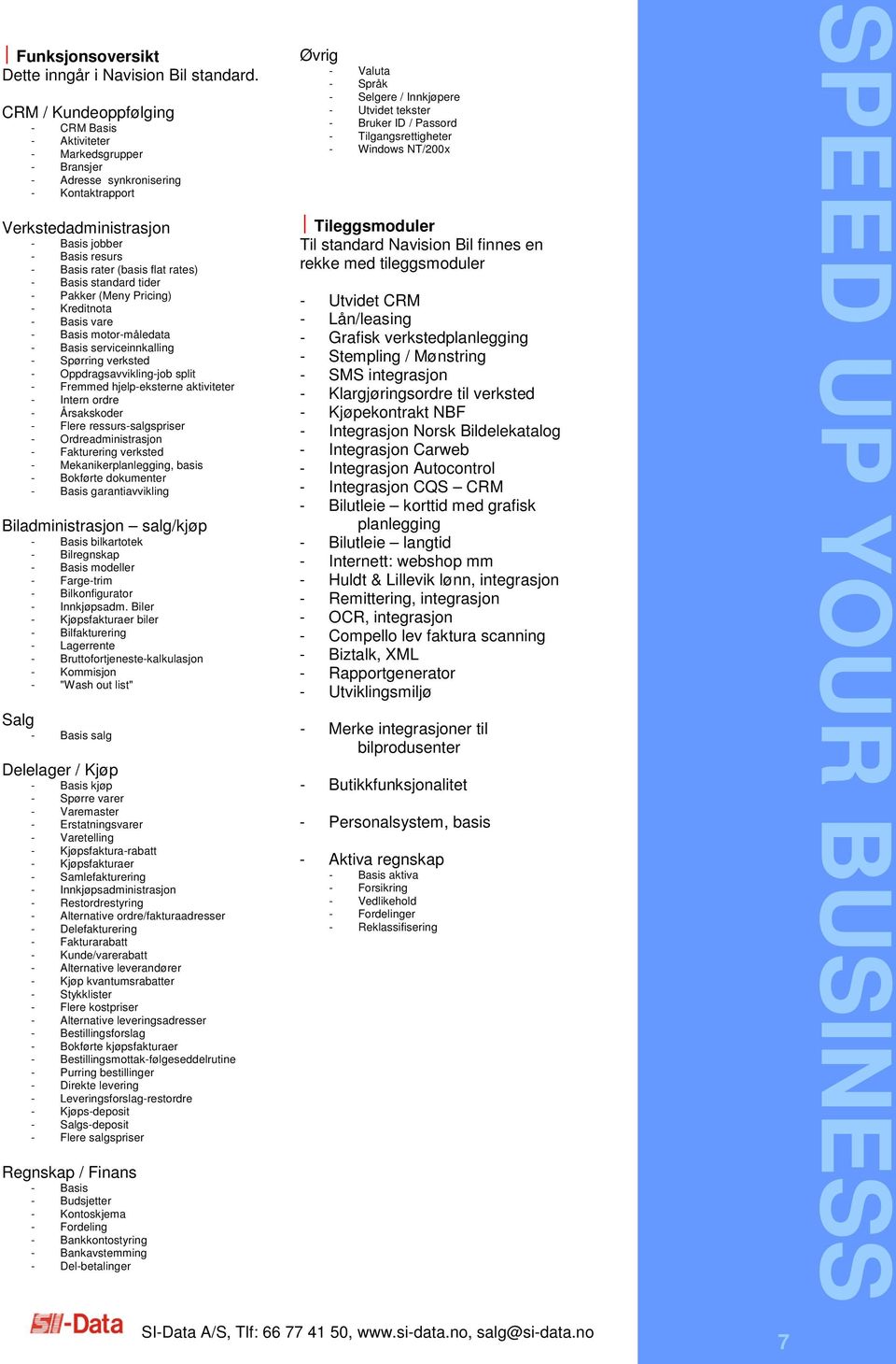 rates) - Basis standard tider - Pakker (Meny Pricing) - Kreditnota - Basis vare - Basis motor-måledata - Basis serviceinnkalling - Spørring verksted - Oppdragsavvikling-job split - Fremmed