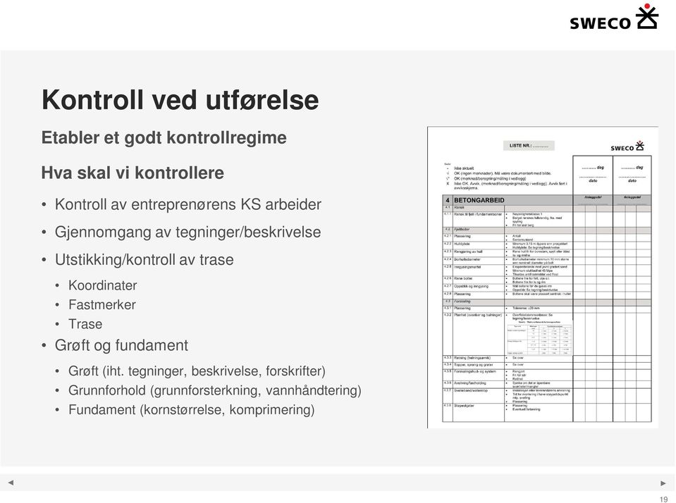 Koordinater Fastmerker Trase Grøft og fundament Grøft (iht.