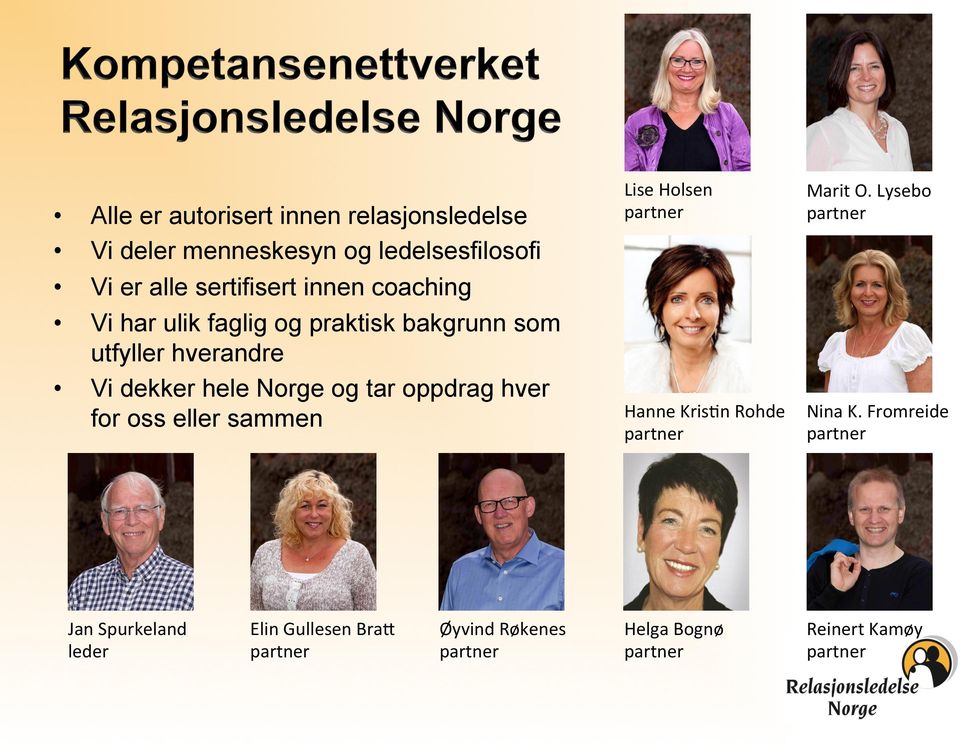 for oss eller sammen Jan Spurkeland leder Elin Gullesen Bra8 partner Øyvind Røkenes partner Lise Holsen partner