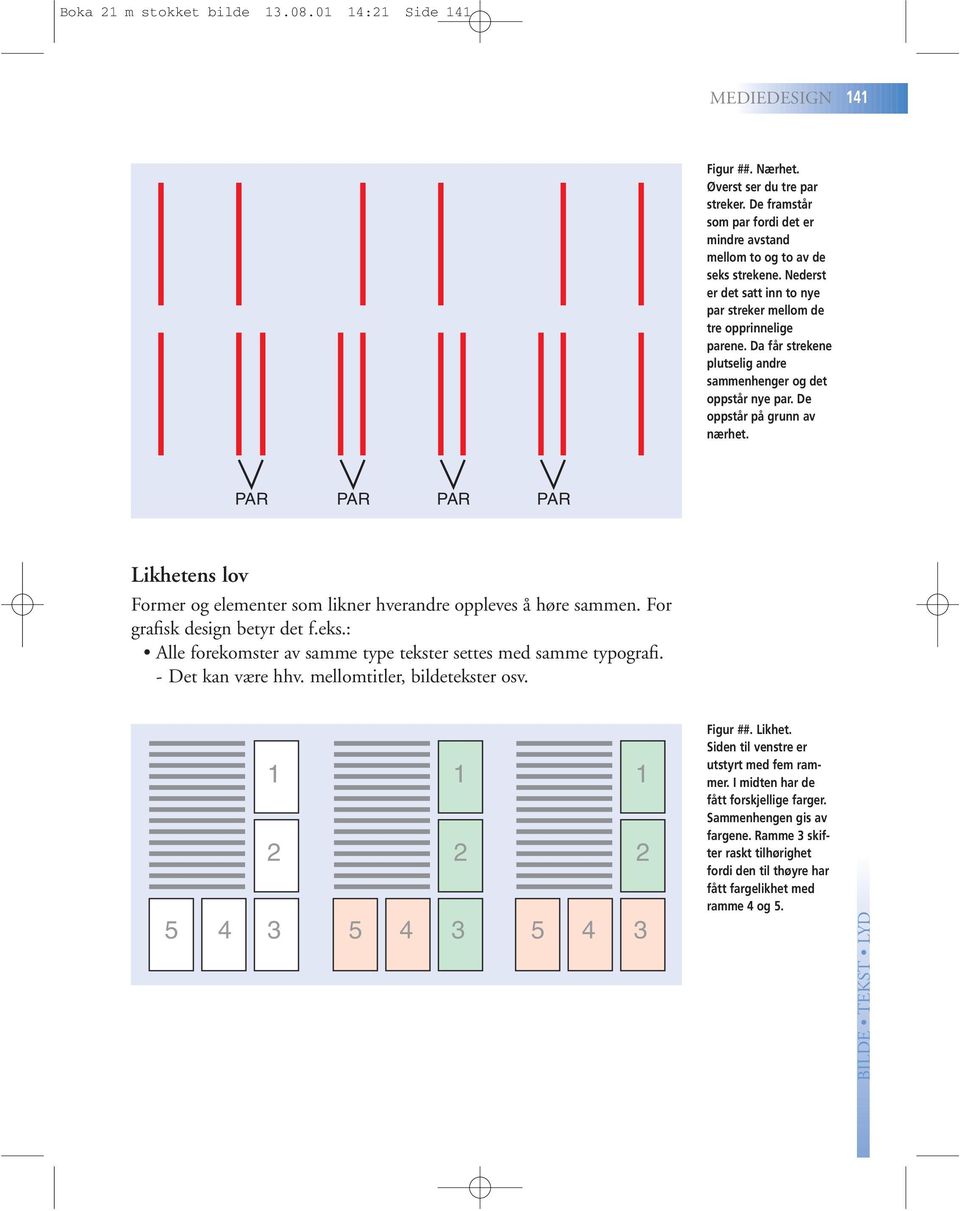 PAR PAR PAR PAR Likhetens lov Former og elementer som likner hverandre oppleves å høre sammen. For grafisk design betyr det f.eks.: Alle forekomster av samme type tekster settes med samme typografi.