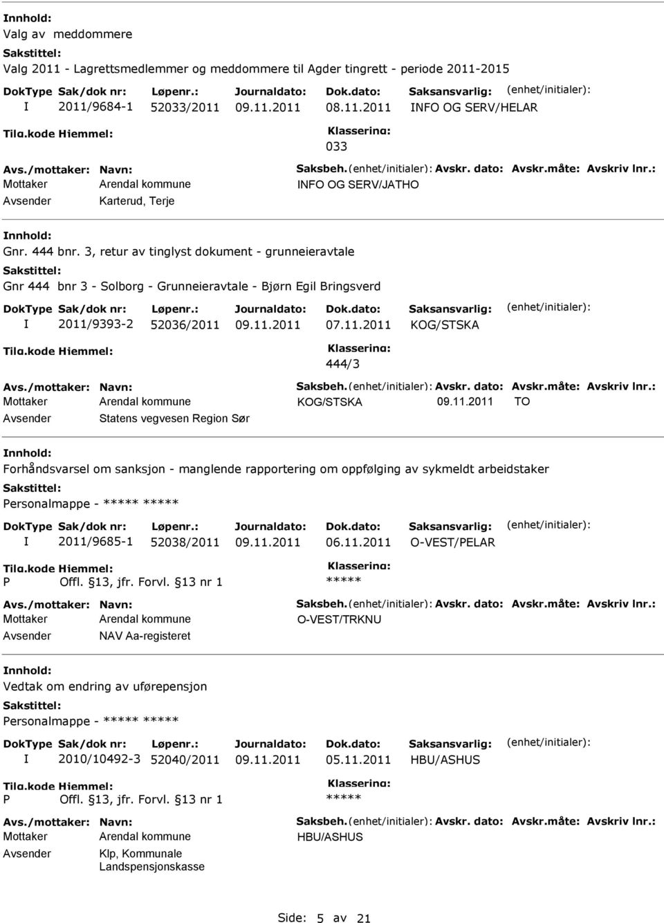 3, retur av tinglyst dokument - grunneieravtale Gnr 444 bnr 3 - Solborg - Grunneieravtale - Bjørn Egil Bringsverd 2011/9393-2 52036/2011 KOG/STSKA 444/3 Avs./mottaker: Navn: Saksbeh. Avskr.