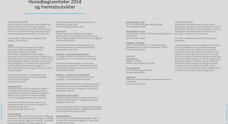 HOVEDBEGIVENHETER Macama hadde et resultat før skatt i 2014