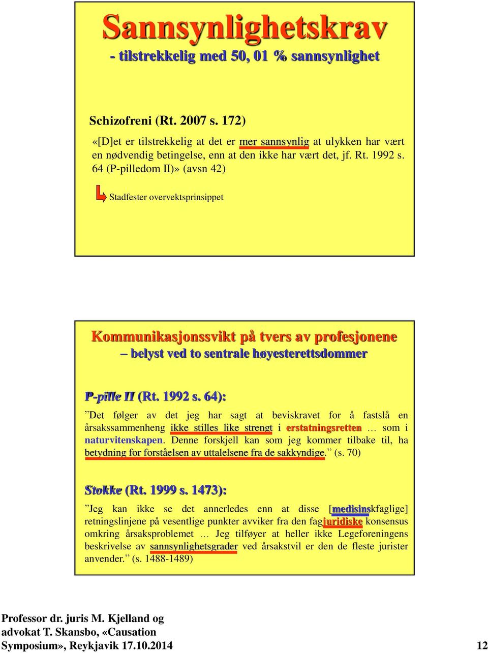 64 (P-pilledom II)» (avsn 42) Stadfester overvektsprinsippet Kommunikasjonssvikt på tvers av profesjonene belyst ved to sentrale høyesterettsdommer P-pille II (Rt. 1992 s.