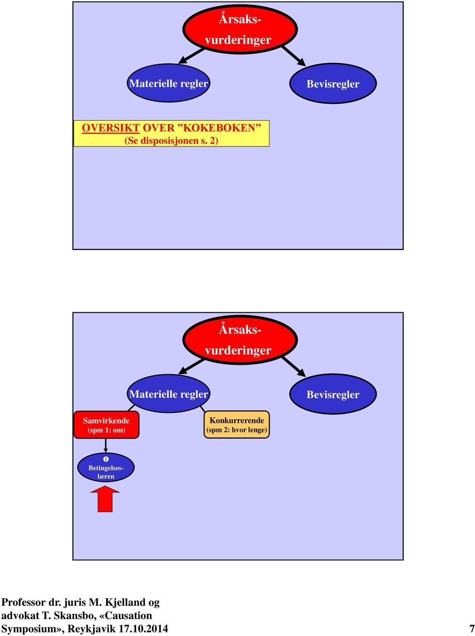 2) Årsaks- vurderinger Materielle regler Bevisregler Samvirkende