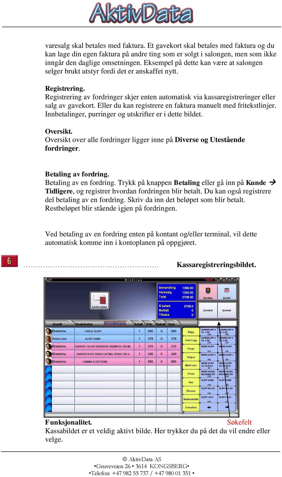 Eller du kan registrere en faktura manuelt med fritekstlinjer. Innbetalinger, purringer og utskrifter er i dette bildet. Oversikt.