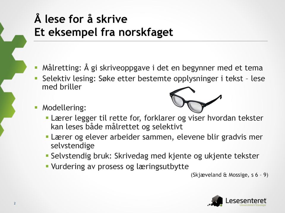 viser hvordan tekster kan leses både målrettet og selektivt Lærer og elever arbeider sammen, elevene blir gradvis mer