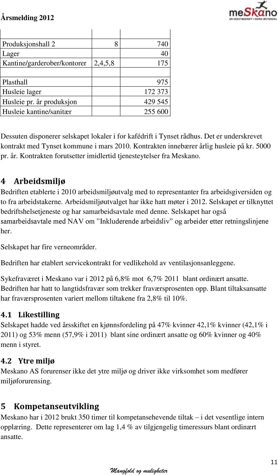 Kontrakten innebærer årlig husleie på kr. 5000 pr. år. Kontrakten forutsetter imidlertid tjenesteytelser fra Meskano.