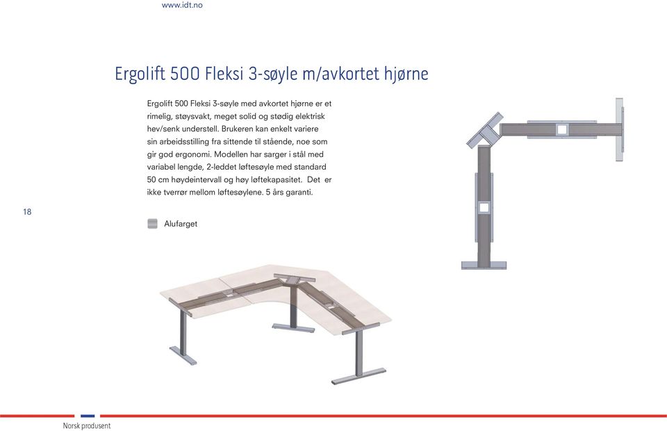 støysvakt, meget solid og stødig elektrisk hev/senk understell.