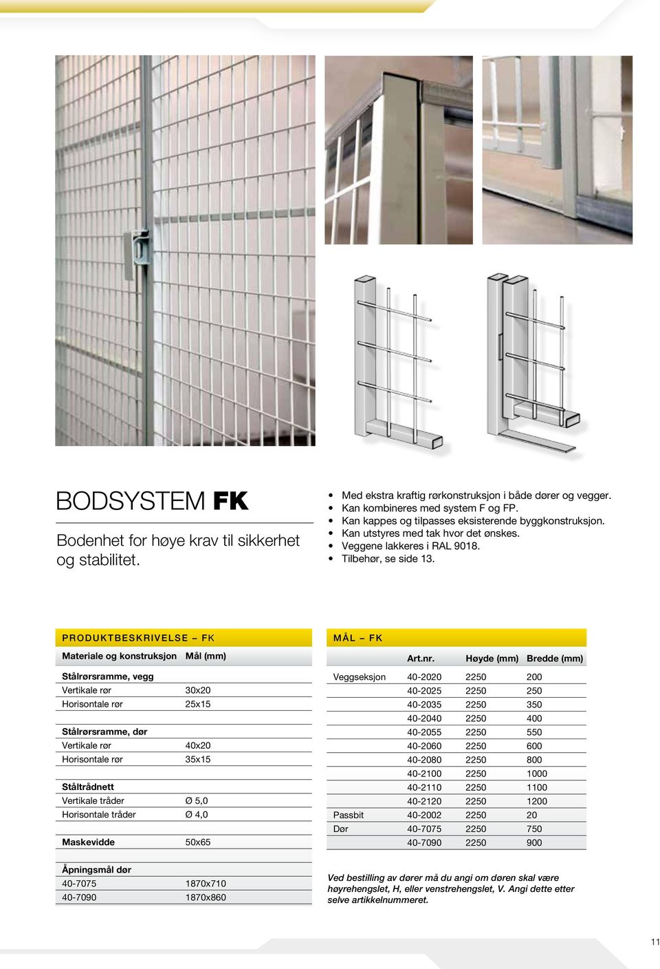 Produktbeskrivelse FK Mål FK Materiale og konstruksjon Mål (mm) Art.nr.