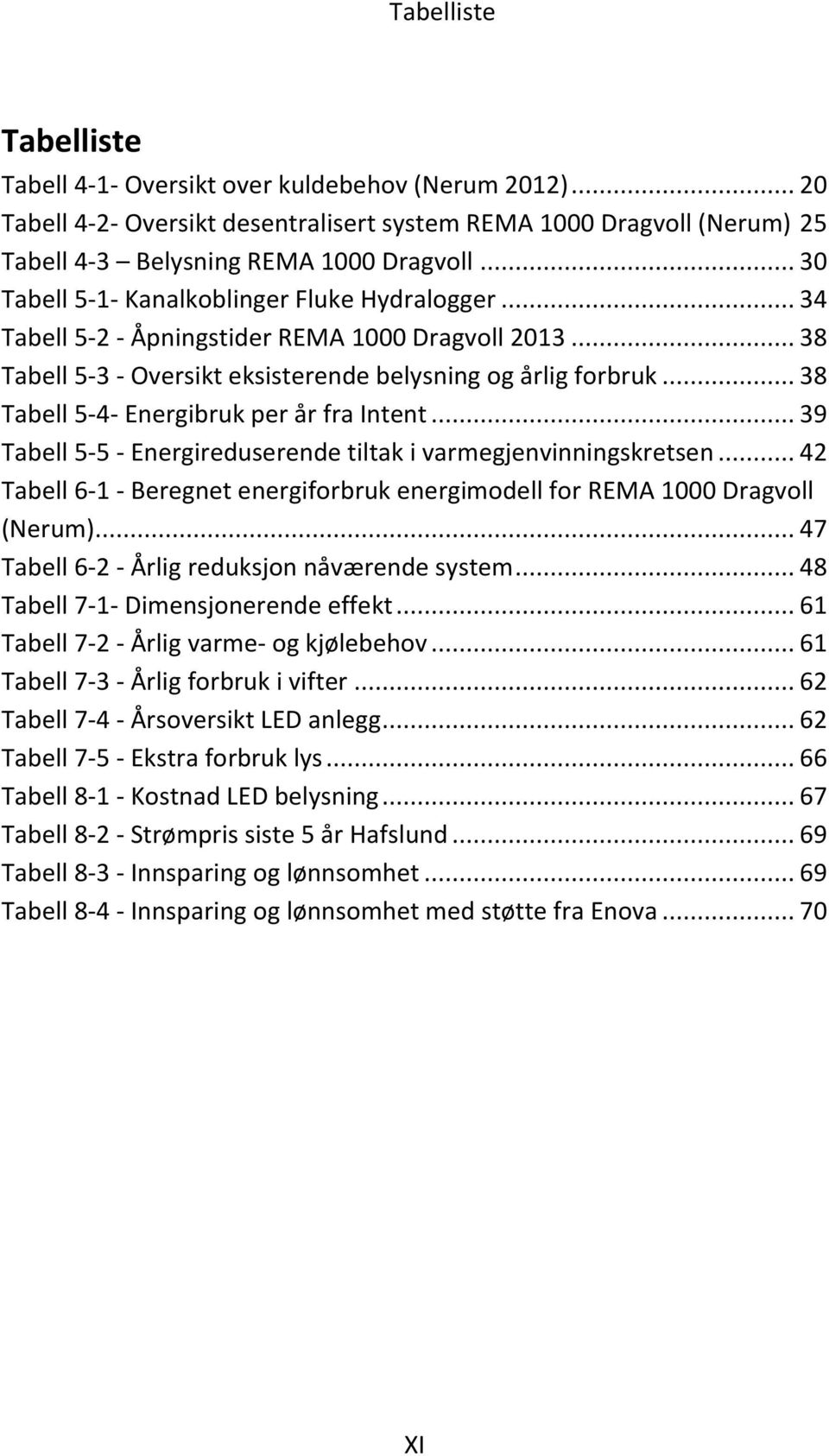 .. 38 Tabell 5-4- Energibruk per år fra Intent... 39 Tabell 5-5 - Energireduserende tiltak i varmegjenvinningskretsen.