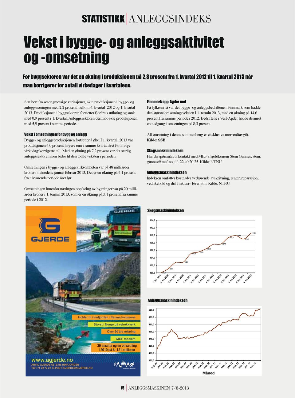 kvartal med 0,9 prosent i 1. kvartal. Anleggssektoren derimot økte produksjonen med 5,9 prosent i samme periode. Vekst i omsetningen for bygg og anlegg Bygge- og anleggsproduksjonen fortsetter å øke.