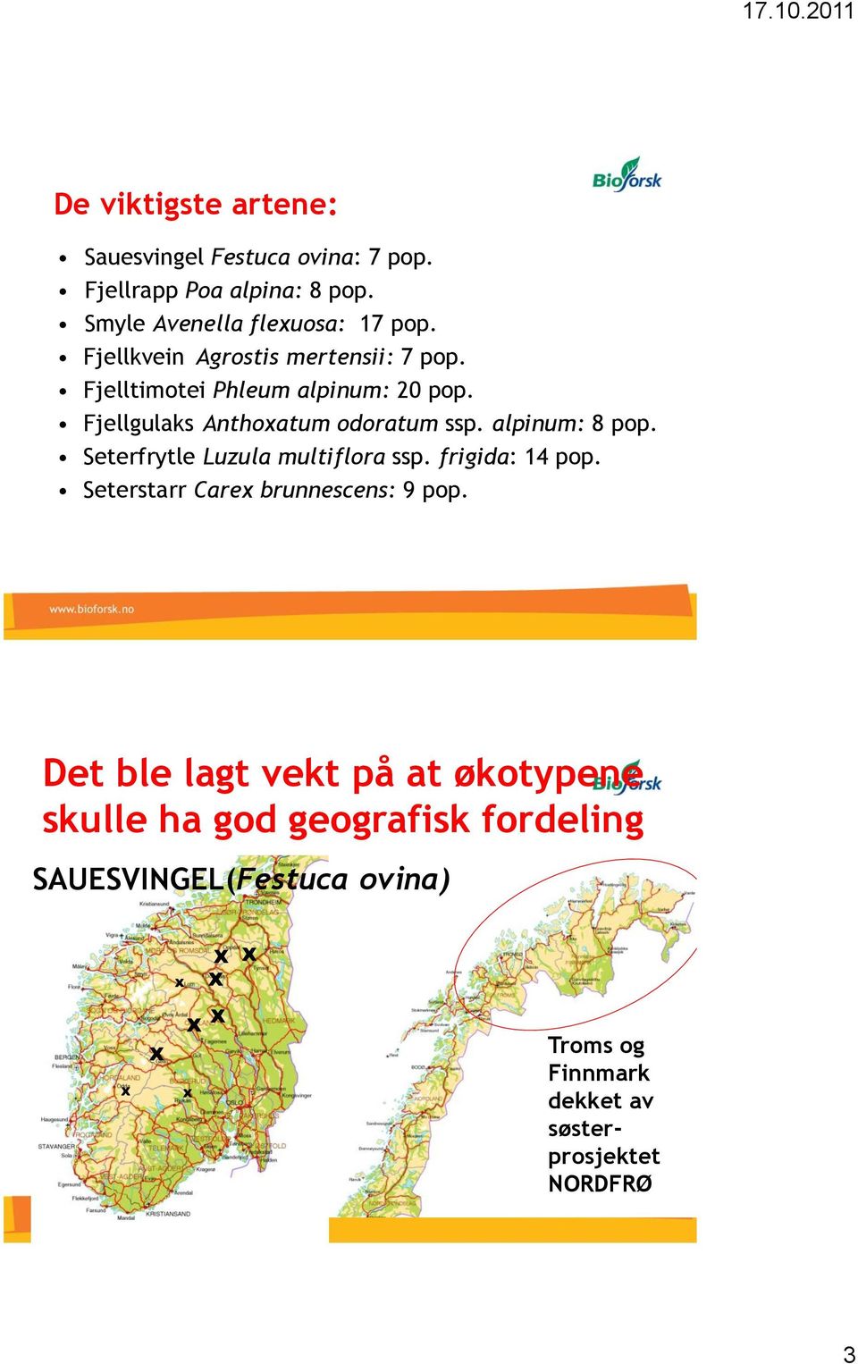 alpinum: 8 pop. Seterfrytle Luzula multiflora ssp. frigida: 14 pop. Seterstarr Carex brunnescens: 9 pop.