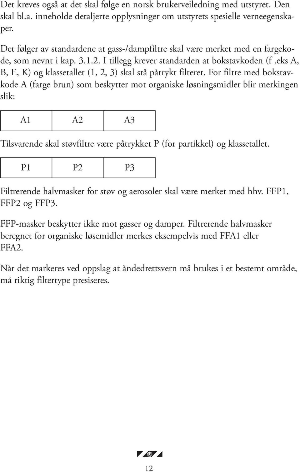 eks A, B, E, K) og klassetallet (1,, ) skal stå påtrykt filteret.