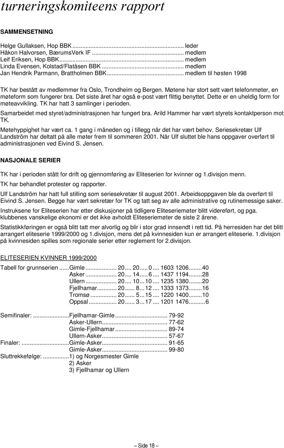 Møtene har stort sett vært telefonmøter, en møteform som fungerer bra. Det siste året har også e-post vært flittig benyttet. Dette er en uheldig form for møteavvikling.