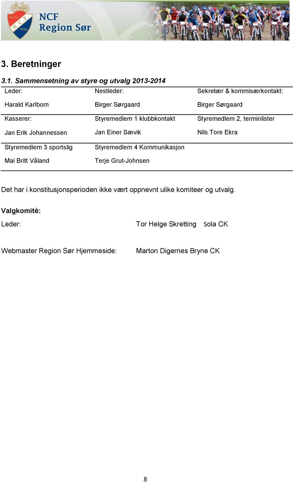 Styremedlem 3 sportslig Mai Britt Våland Birger Sørgaard Styremedlem 1 klubbkontakt Jan Einer Sævik Styremedlem 4 Kommunikasjon Terje