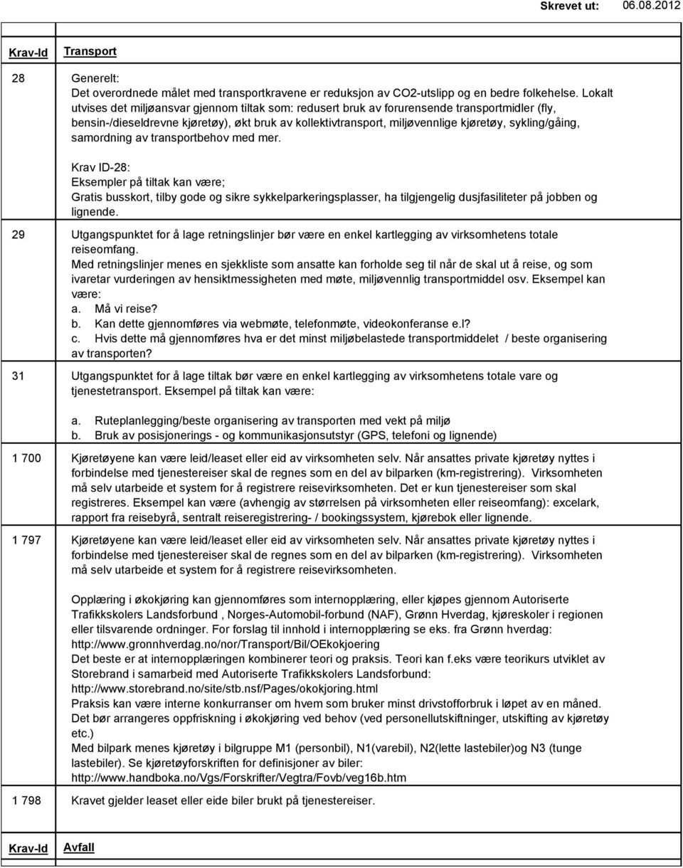 sykling/gåing, samordning av transportbehov med mer.