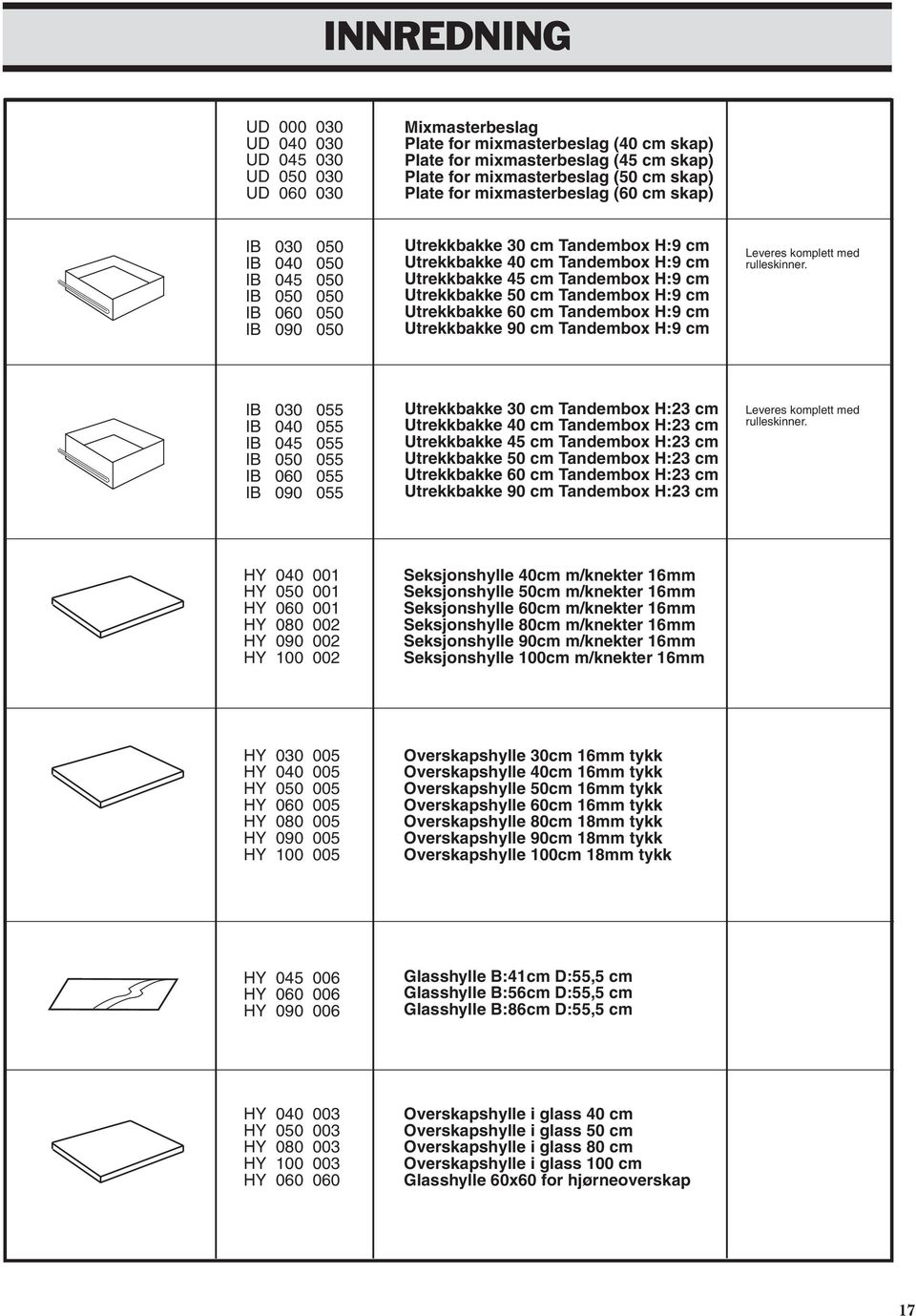 cm Utrekkbakke 50 cm Tandembox H:9 cm Utrekkbakke 60 cm Tandembox H:9 cm Utrekkbakke 90 cm Tandembox H:9 cm Leveres komplett med rulleskinner.