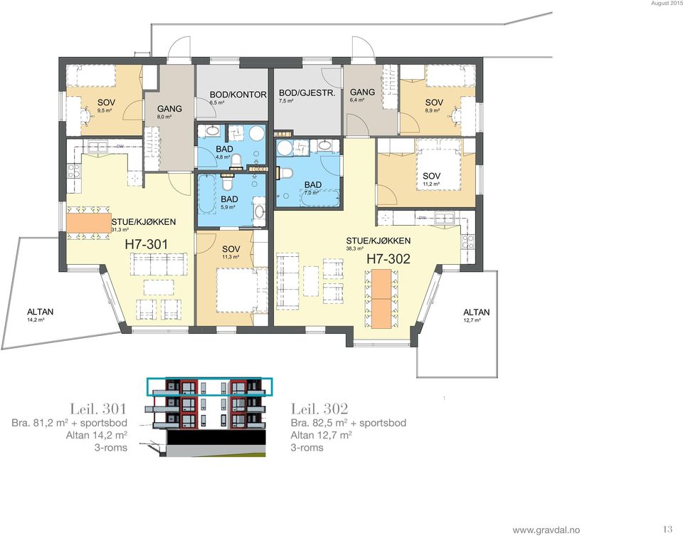 m² H7-302 DW ALTAN 14,2 m² ALTAN 12,7 m² BRA 81,2 m² P-rom: 74,7 m² Leil. 301 Bra.