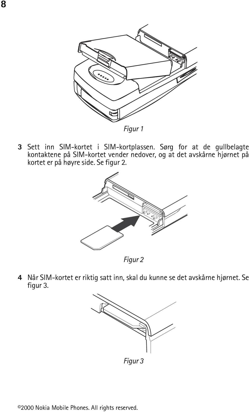 at det avskårne hjørnet på kortet er på høyre side. Se figur 2.