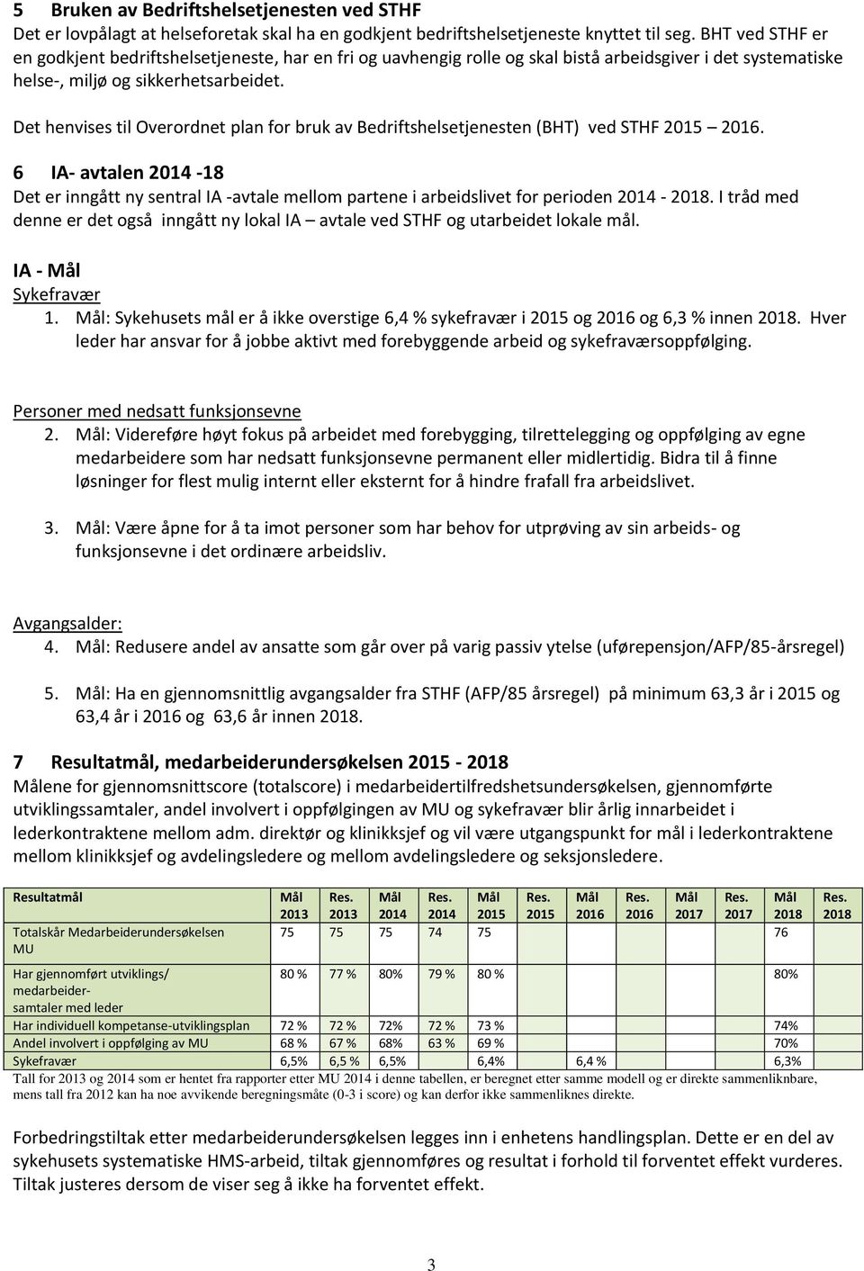 Det henvises til Overordnet plan for bruk av Bedriftshelsetjenesten (BHT) ved STHF 2015 2016.