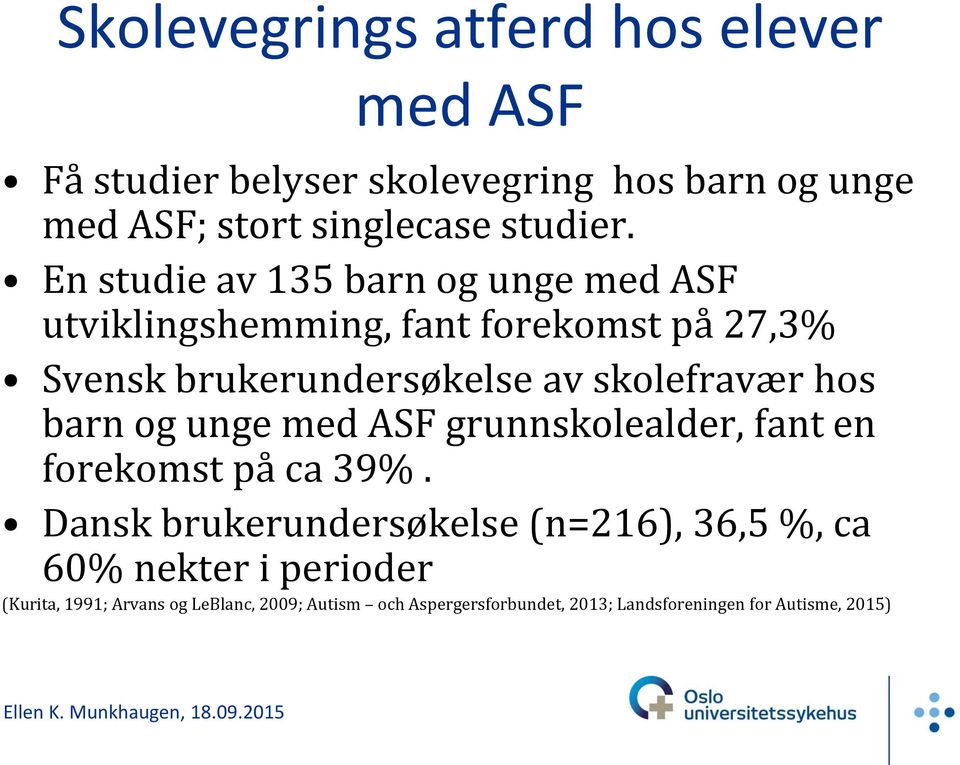 hos barn og unge med ASF grunnskolealder, fant en forekomst på ca 39%.