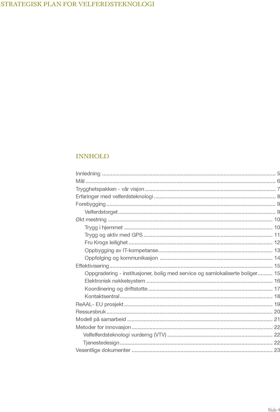 .. 15 Oppgradering - institusjoner, bolig med service og samlokaliserte boliger... 15 Elektronisk nøkkelsystem... 16 Koordinering og driftstøtte... 17 Kontaktsentral.