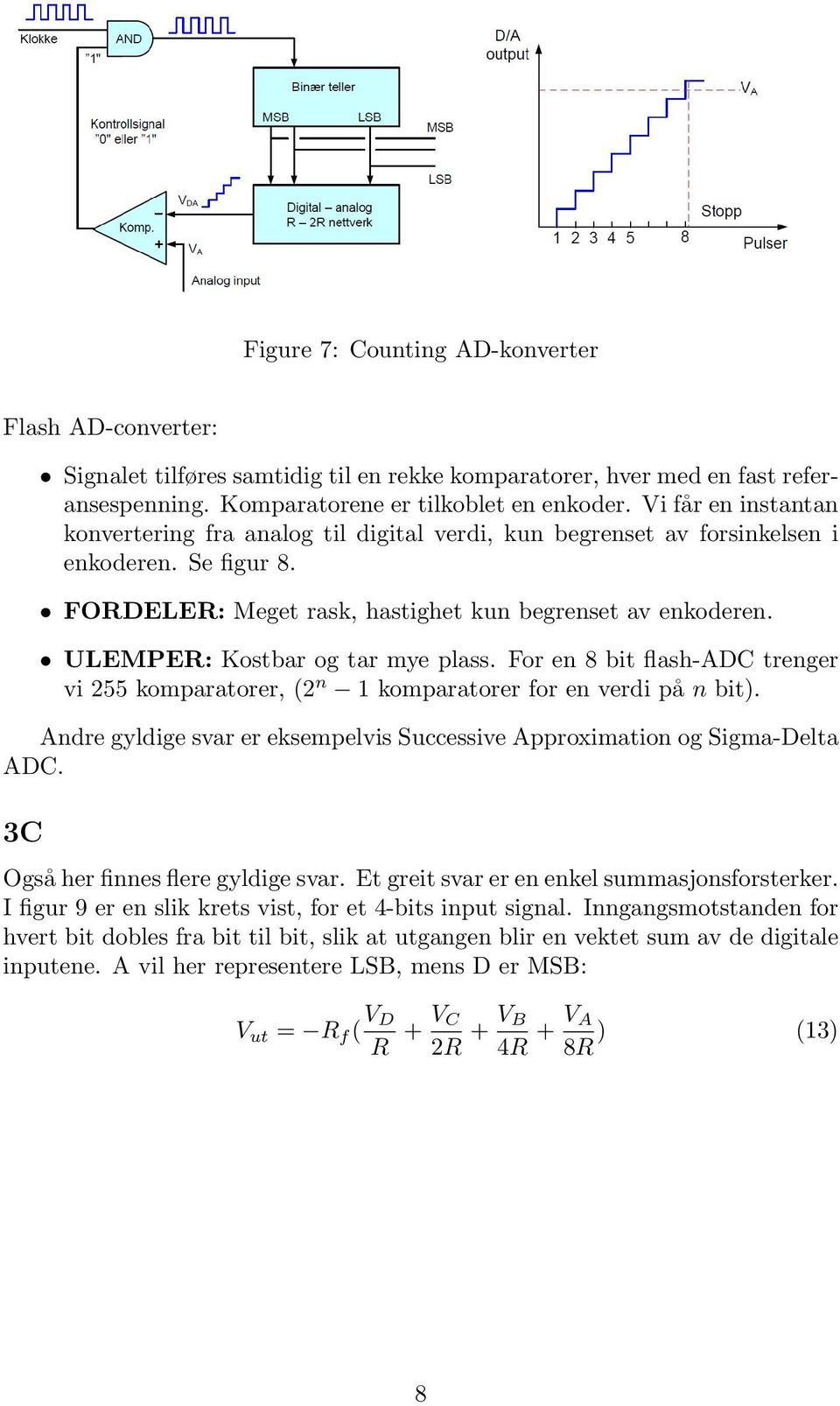 ULEMPER: Kostbar og tar mye plass. For en 8 bit flash-adc trenger vi 255 komparatorer, (2 n 1 komparatorer for en verdi på n bit).
