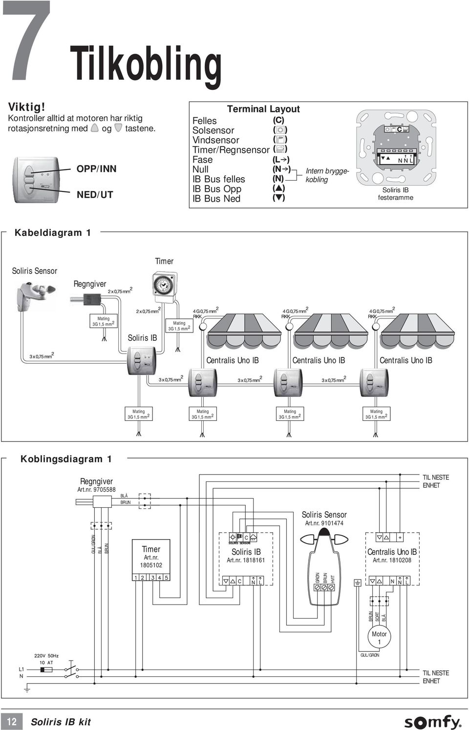 festeramme Kabeldiagram 1 Soliris Sensor Regngiver Timer Soliris IB Centralis Uno IB Centralis Uno IB Centralis Uno IB Koblingsdiagram 1 Regngiver Art.nr.