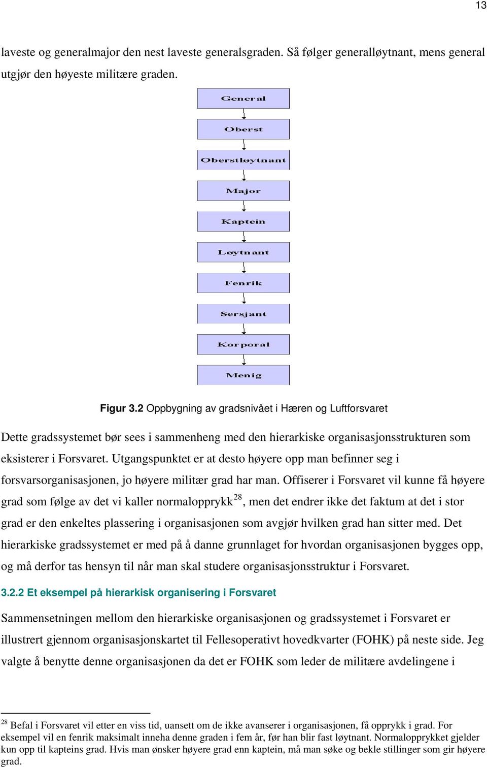 Utgangspunktet er at desto høyere opp man befinner seg i forsvarsorganisasjonen, jo høyere militær grad har man.