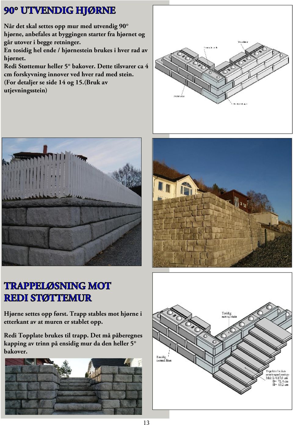 Dette tilsvarer ca 4 cm forskyvning innover ved hver rad med stein. (For detaljer se side 14 og 15.