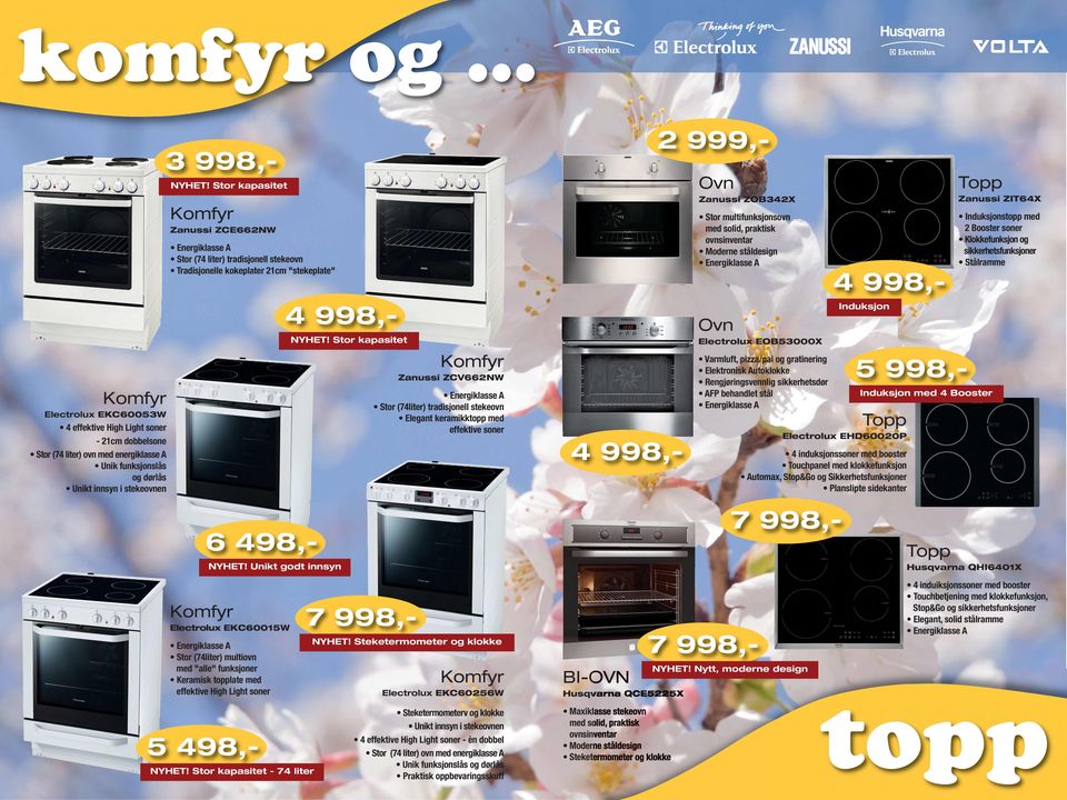 Stor kapasitet Zanussi ZCV662NW Stor (74liter) tradisjonell stekeovn Elegant keramikktopp med effektive soner 2 999,- Ovn Zanussi ZOB342X Stor multifunksjonsovn med solid, praktisk ovnsinventar