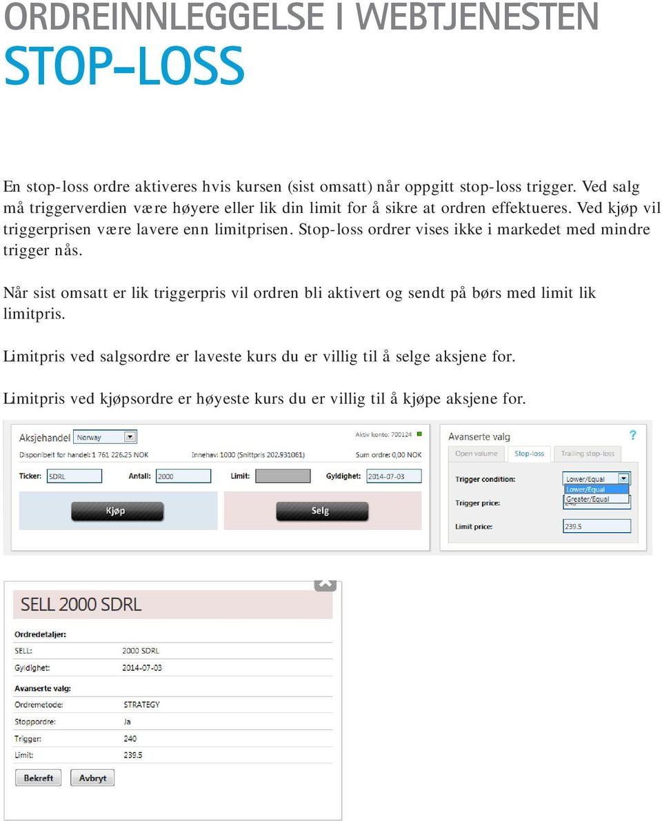 Stop-loss ordrer vises ikke i markedet med mindre trigger nås.
