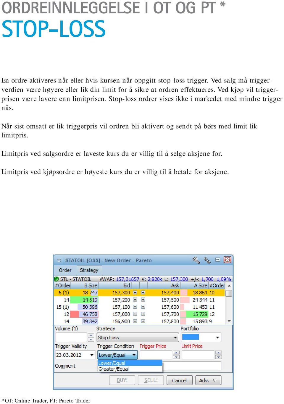 Stop-loss ordrer vises ikke i markedet med mindre trigger nås.