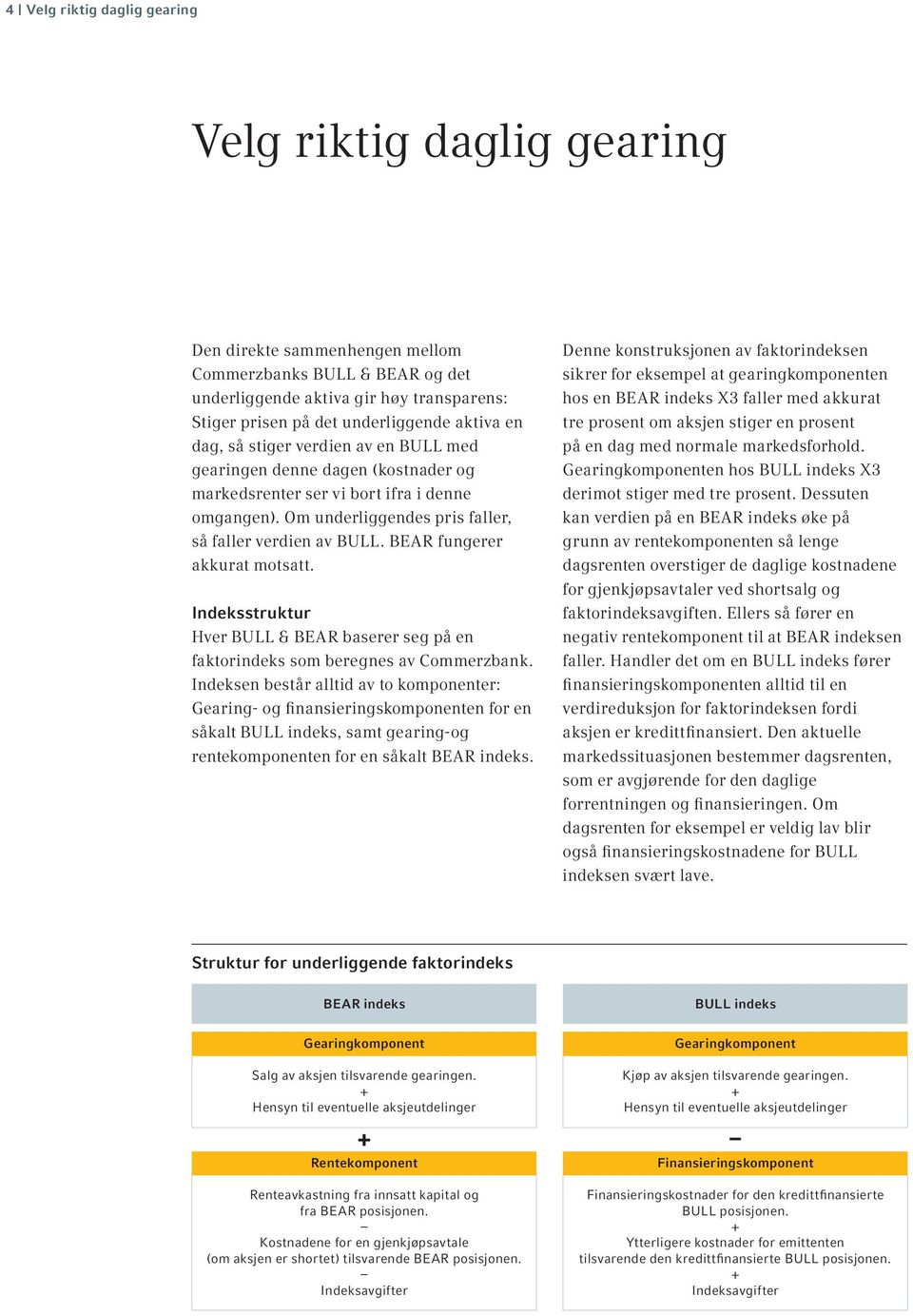 BEAR fungerer akkurat motsatt. Indeksstruktur Hver BULL & BEAR baserer seg på en faktorindeks som beregnes av Commerzbank.