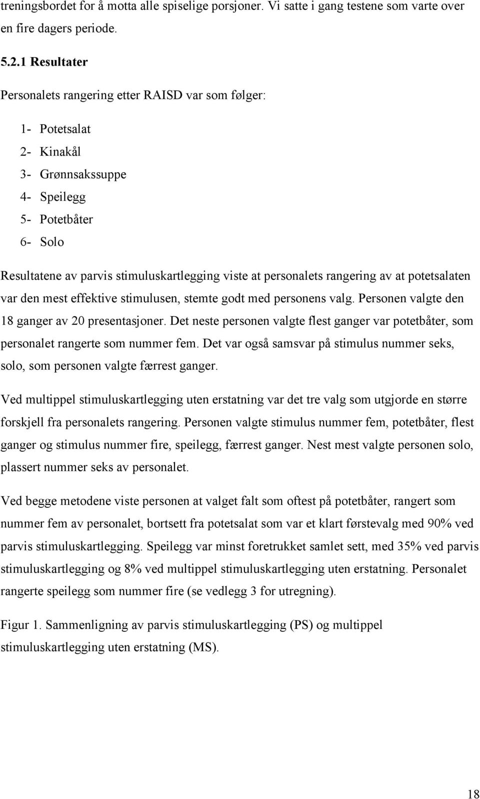 personalets rangering av at potetsalaten var den mest effektive stimulusen, stemte godt med personens valg. Personen valgte den 18 ganger av 20 presentasjoner.